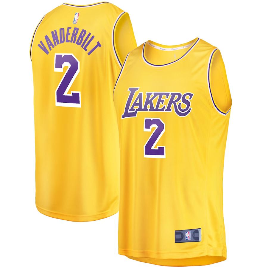Men Los Angeles Lakers #2 Jarred Vanderbilt Fanatics Branded Gold Fast Break Player NBA Jersey